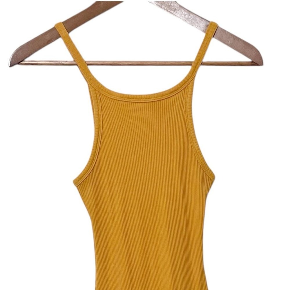 Spell Cosmos Rib Midi Dress Small Turmeric Sleek Ribbed Minimal Silhouette - Picture 3 of 8
